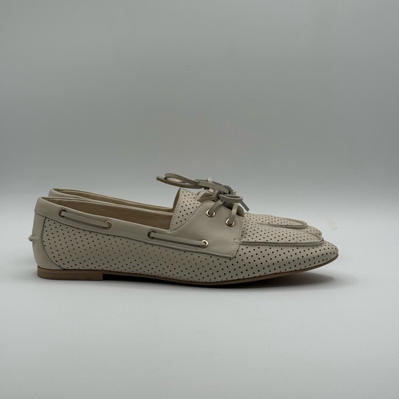 Dolce Vita Lakin Loafers Ivory Perforated Leather Boat Classic Lace-Up Flats - Picture 3 of 16